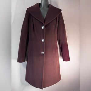 Ann Klein Burgundy Mid-Thigh Coat Wool Blend Size 2